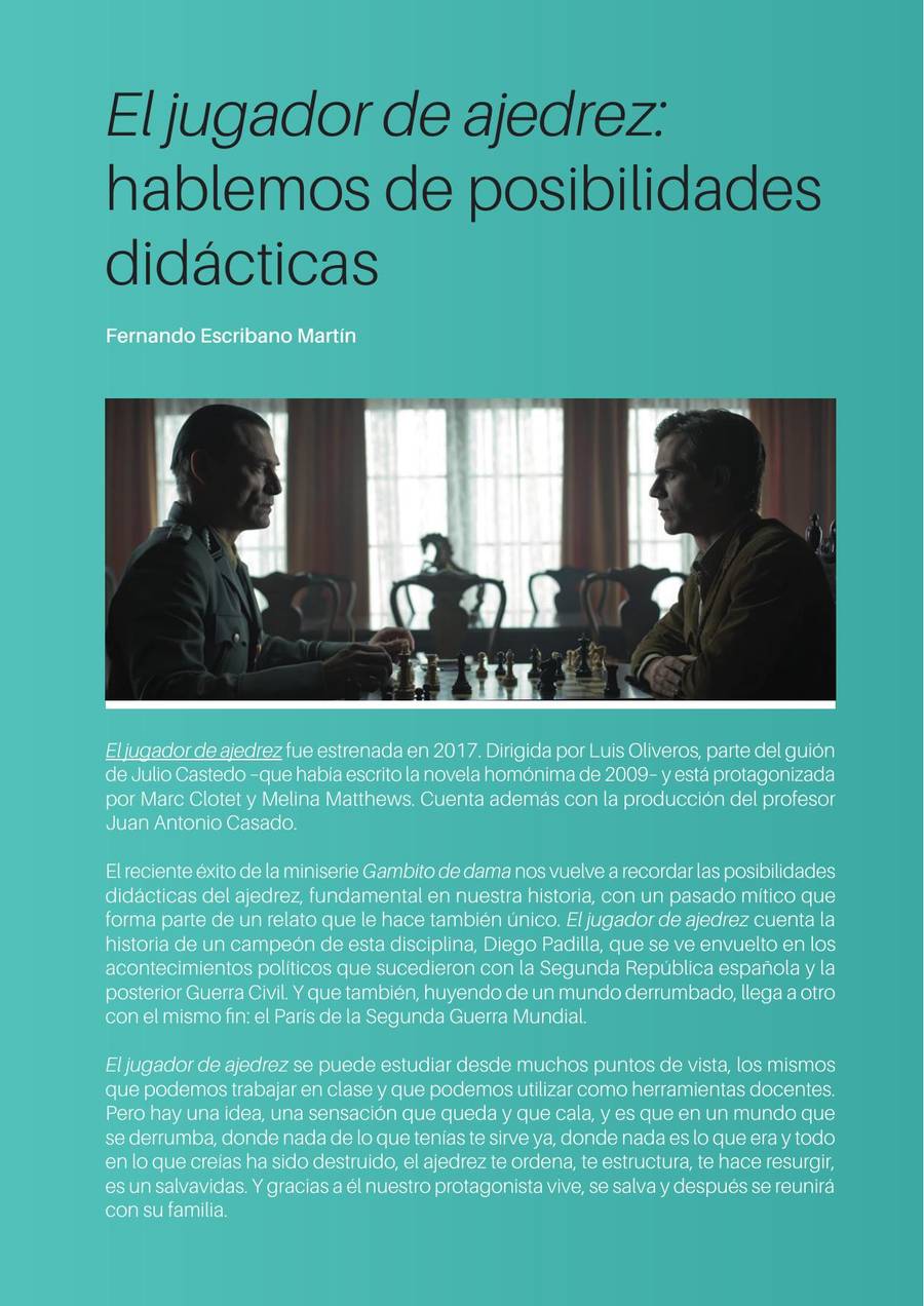 Página de la revista Platino Educa dedicada a las posibilidades didácticas de la película