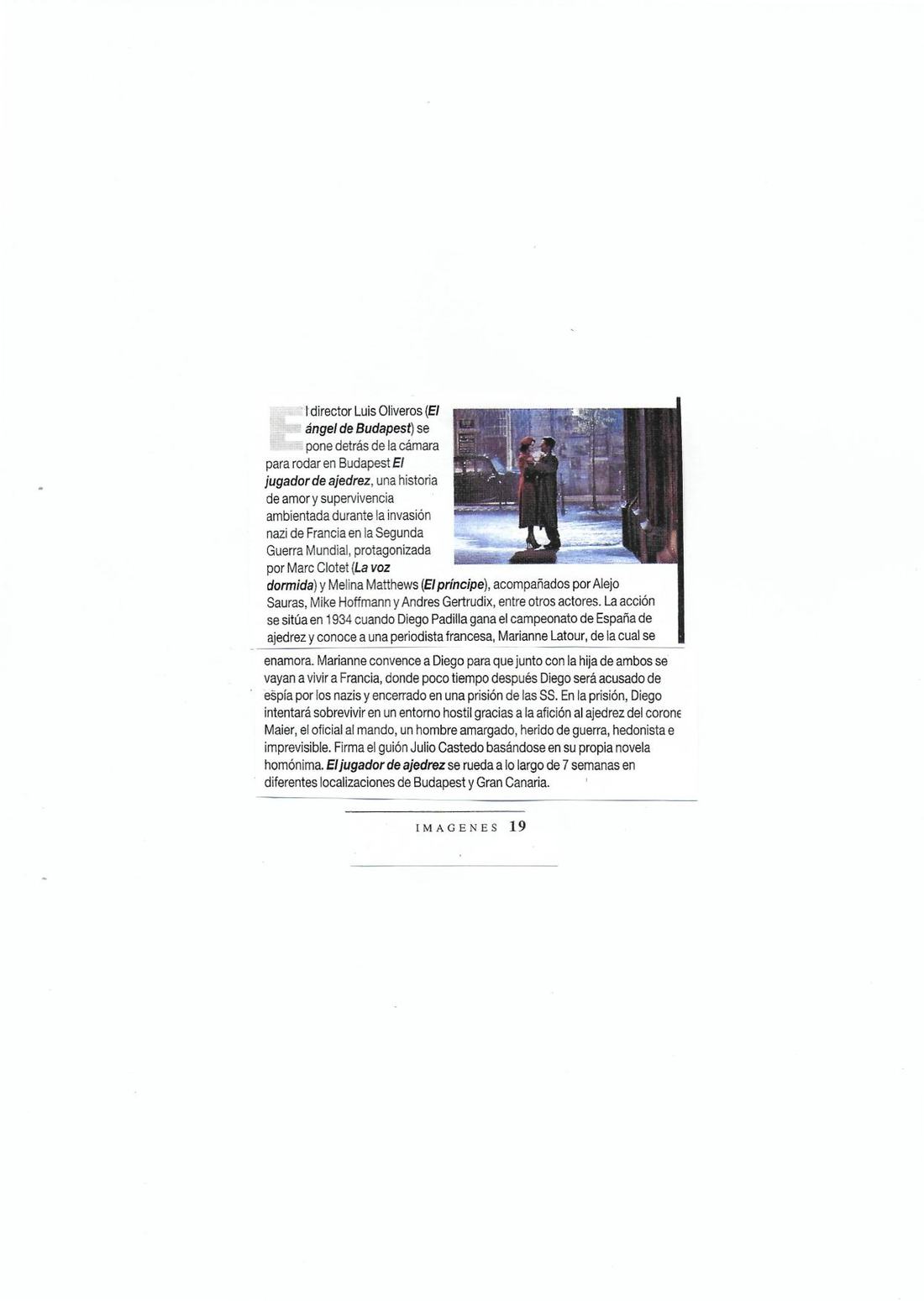 Recorte de prensa de la revista Imágenes sobre la película